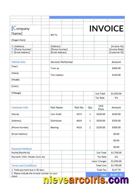 Auto Repair Estimate Invoice